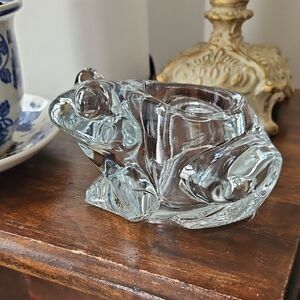 Clear Glass Frog Candle Holder - Indianna Glass Co. - Vintage